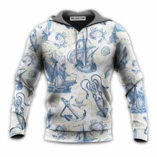 Ocean Life Vintage Sailboat Sea Monster Geographical Maps - Hoodie - Owl Ohh - Owl Ohh