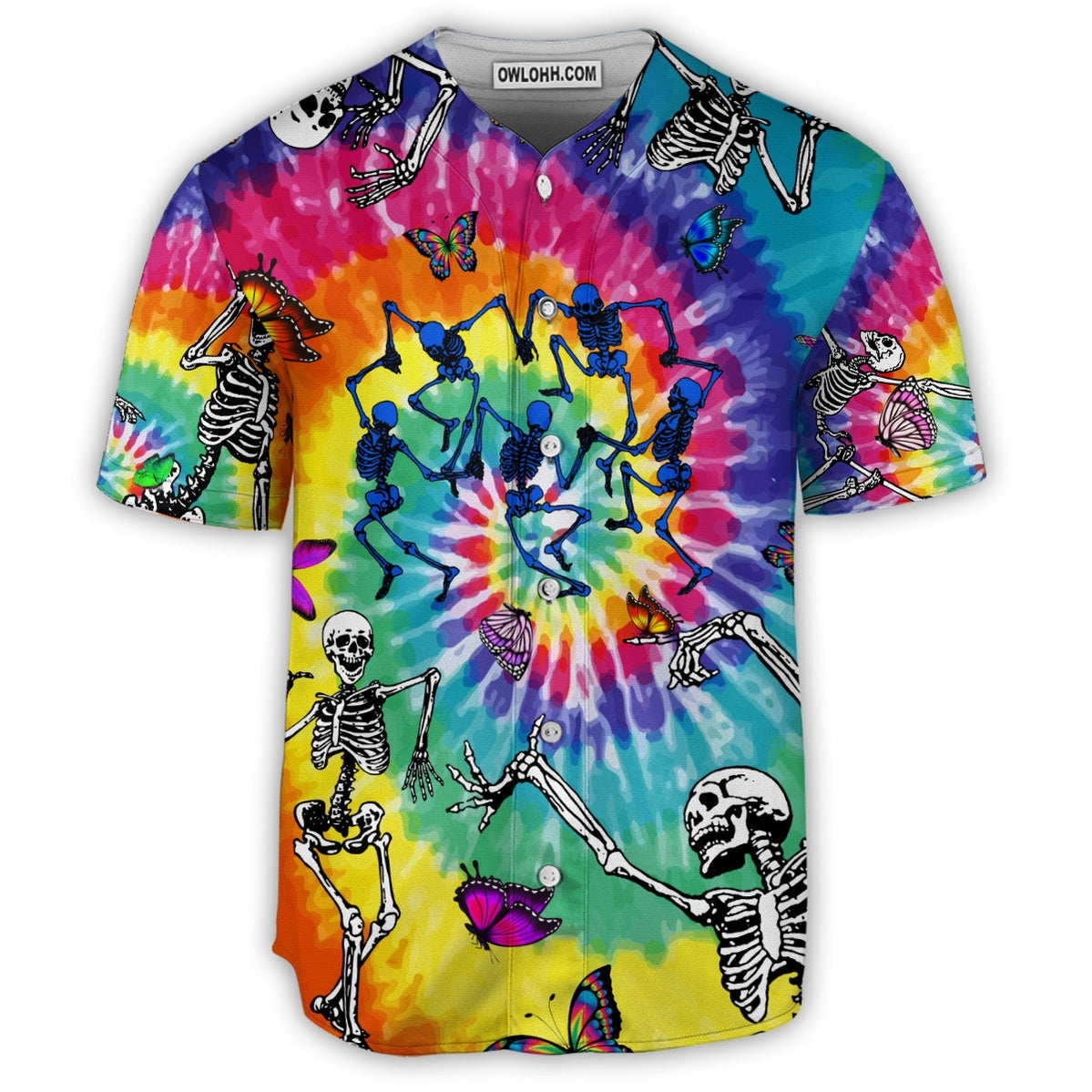 Hippie Skull Hippie Dancing With Butterfly - Baseball Jersey - Owl Ohh - Owl Ohh