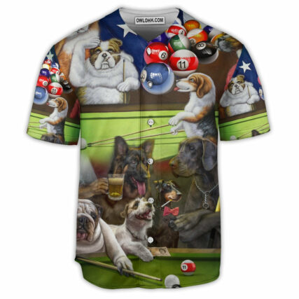 Billiard Independence Day Funny Dogs - Baseball Jersey - Owl Ohh - Owl Ohh