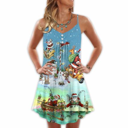 Christmas Cute Santa Claus So Happy - V-neck Sleeveless Cami Dress - Owl Ohh - Owl Ohh