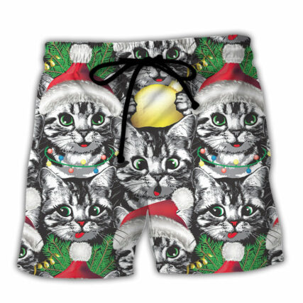 Meowy Christmas Xmas Cat Lover - Beach Short - Owl Ohh - Owl Ohh