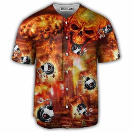 Skull On Fire Fire - Baseball Jersey - Owl Ohh - Owl Ohh