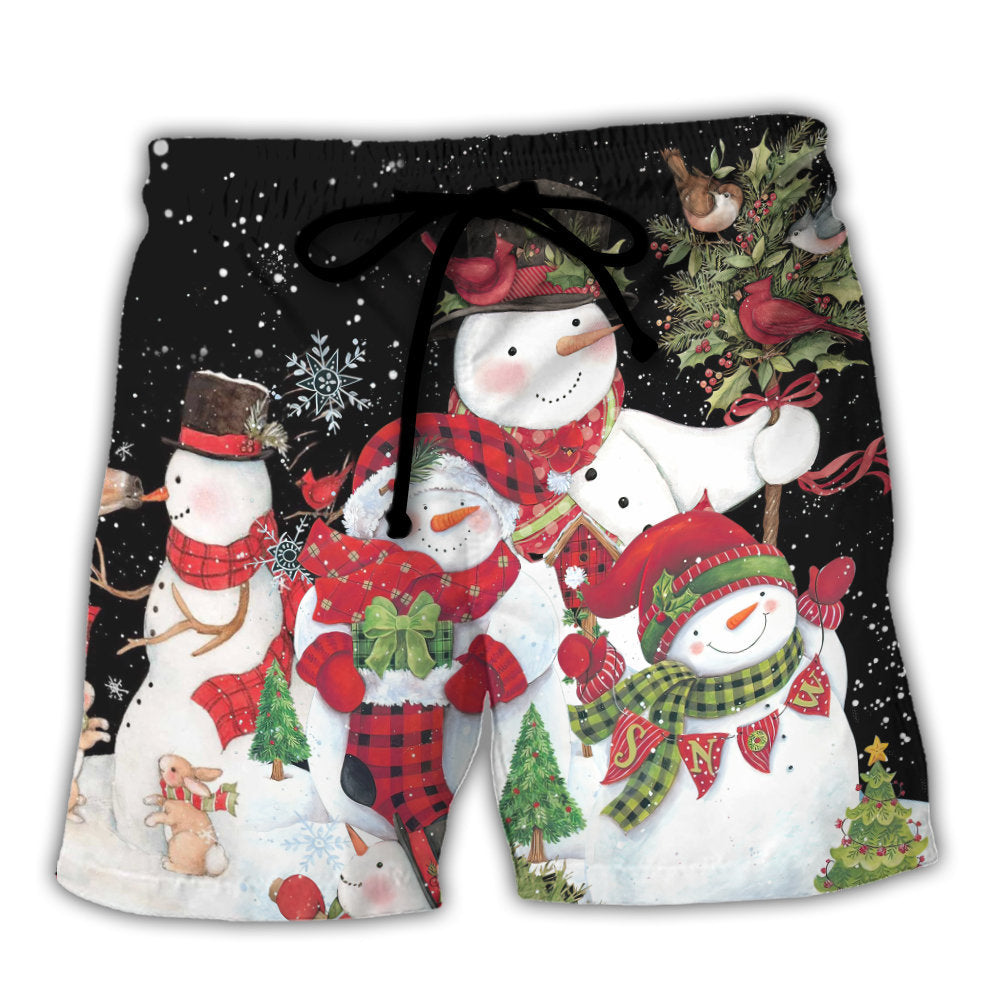 Christmas Cutie Snowman Happy Xmas Cardinal - Beach Short - Owl Ohh - Owl Ohh