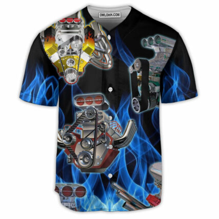 Hot Rod Classic Car Blue Flame - Baseball Jersey - Owl Ohh - Owl Ohh