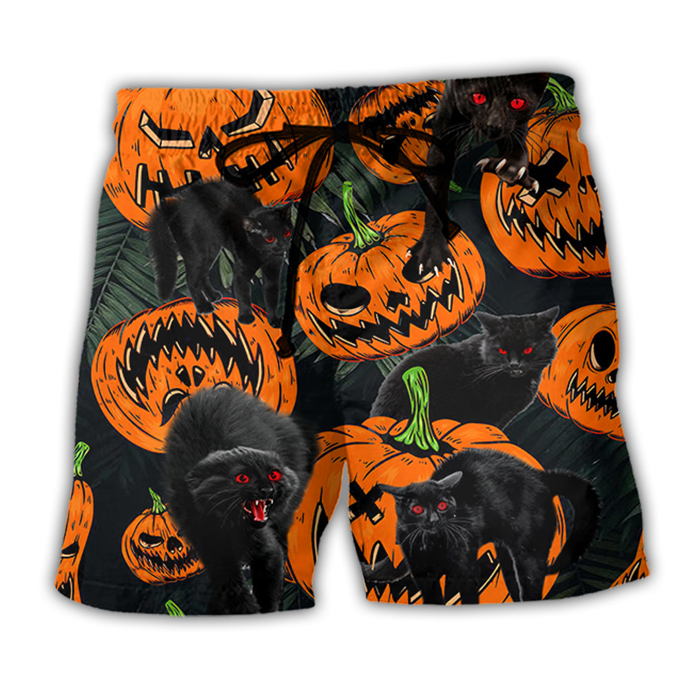 Halloween Black Cat Pumpkin Scary Tropical - Beach Short - Owl Ohh - Owl Ohh