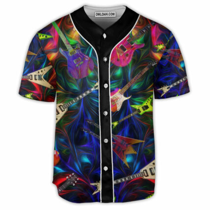 Guitar Neon Art Music Lover - Baseball Jersey - Owl Ohh - Owl Ohh
