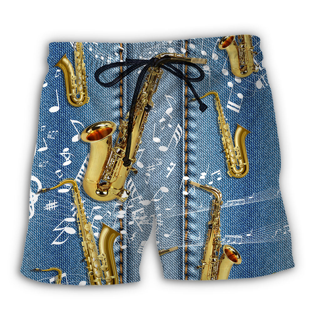 Saxophone Jeans Art Music Note - Beach Short - Owl Ohh - Owl Ohh