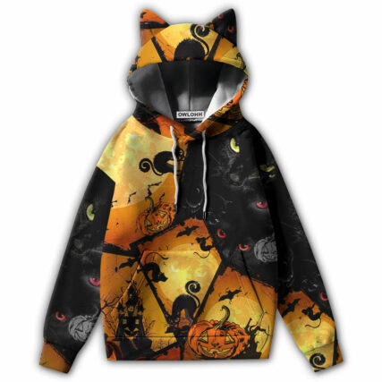Halloween Night Black Cat - Ears Hoodie - Owl Ohh - Owl Ohh