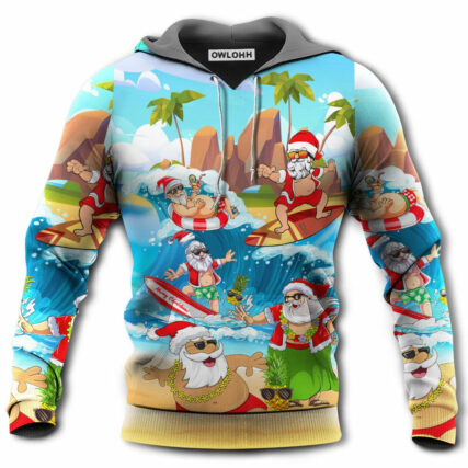 Christmas Santa Claus Play On The Beach Mele Kalikimaka Funny - Hoodie - Owl Ohh - Owl Ohh