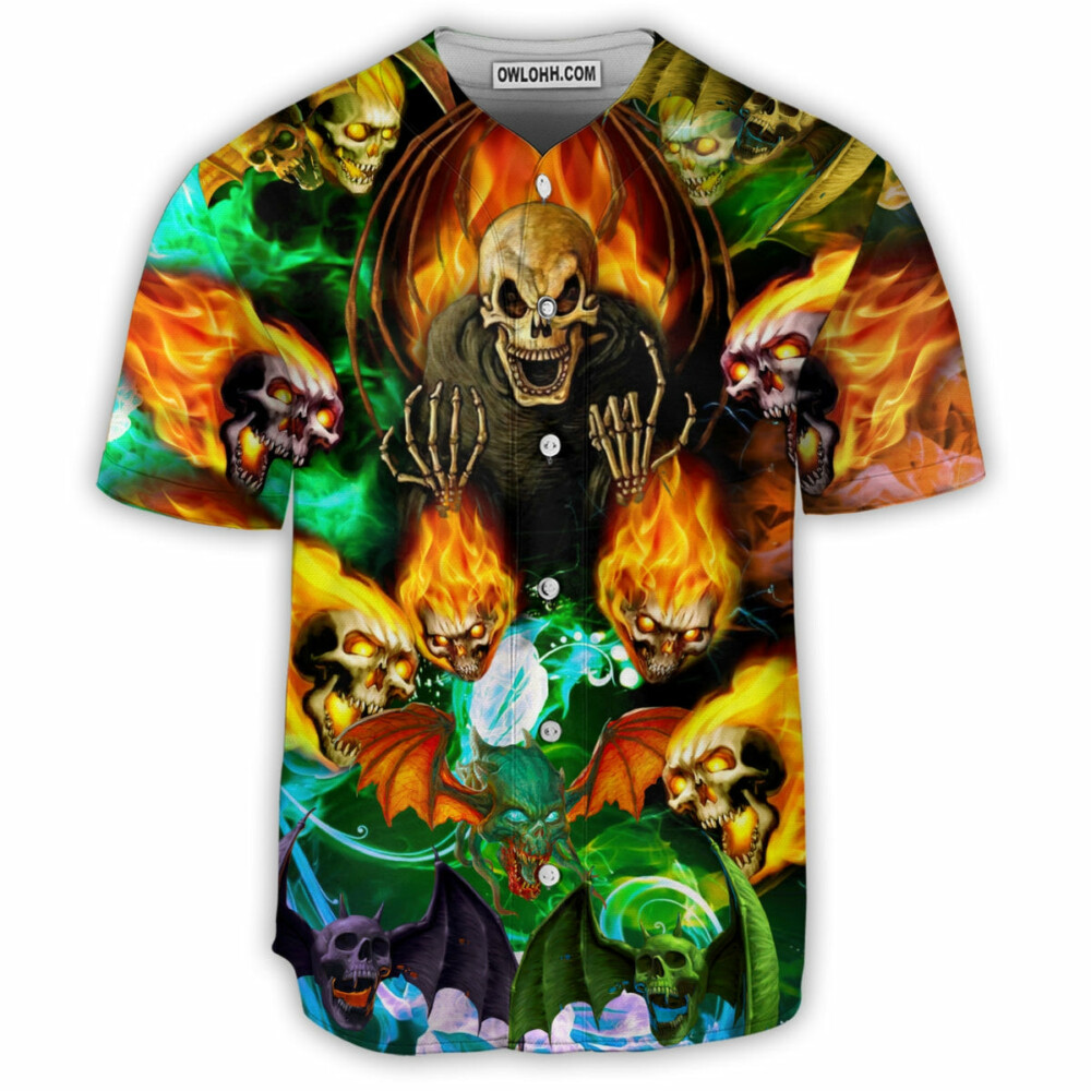 Skull With Bat Wings - Baseball Jersey - Owl Ohh - Owl Ohh