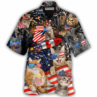 Cat Independence Day Happy Firework - Hawaiian Shirt - Owl Ohh - Owl Ohh
