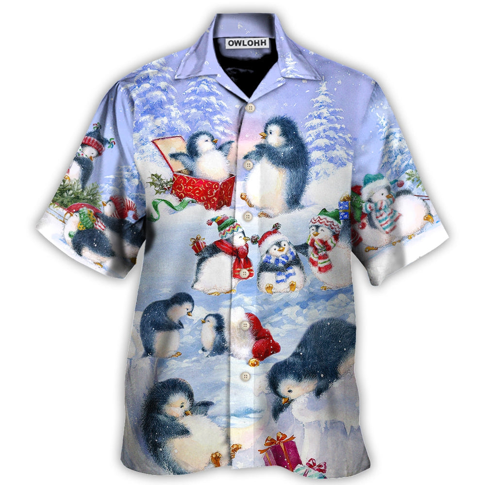 Christmas Penguin Family In Love Christmas Art Style - Hawaiian Shirt - Owl Ohh for men and women, kids - Owl Ohh