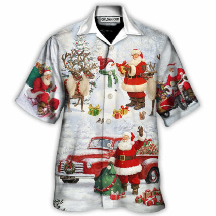 Christmas Santa Claus Gift For Xmas Snow Painting Style - Hawaiian Shirt - Owl Ohh for men and women, kids - Owl Ohh