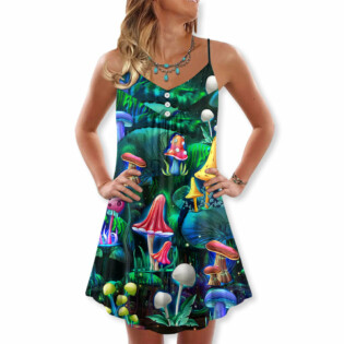 Hippie Mushroom Galaxy Neon Art - V-neck Sleeveless Cami Dress - Owl Ohh - Owl Ohh