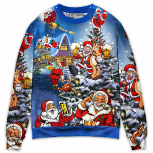 Christmas Funny Santa Claus Drinking Beer Troll Xmas - Sweater - Ugly Christmas Sweaters - Owl Ohh - Owl Ohh