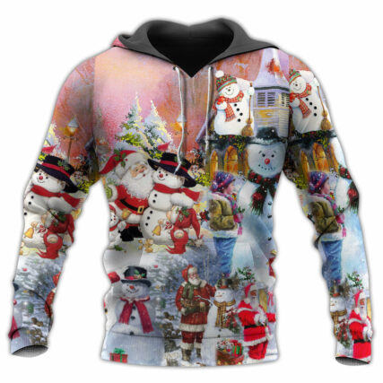 Santa And Snowman Christmas Snow Village - Hoodie - Owl Ohh - Owl Ohh