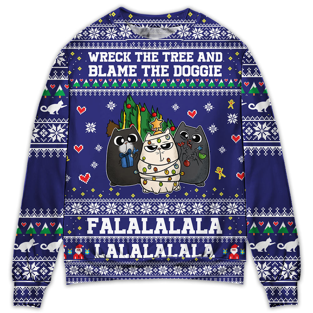 Cat Wreck The Tree Meowy Christmas - Sweater - Ugly Christmas Sweaters - Owl Ohh - Owl Ohh