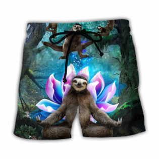 Sloth Yoga Pose On the Forest Lotus Flower - Beach Short - Owl Ohh - Owl Ohh