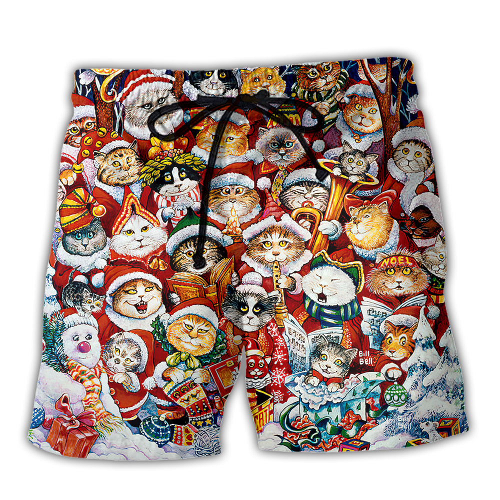 Christmas Cat Funny Happiness - Beach Short - Owl Ohh - Owl Ohh