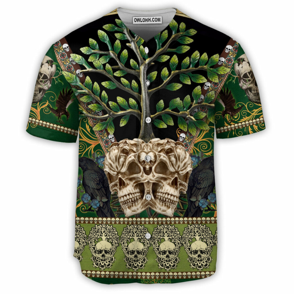Skull Trees Style Love Green - Baseball Jersey - Owl Ohh - Owl Ohh