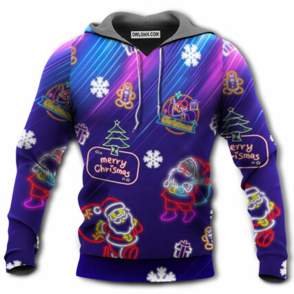 Christmas Santa Neon Light Xmas Party - Hoodie - Owl Ohh - Owl Ohh