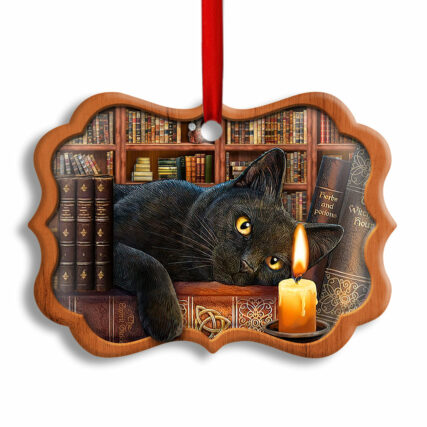 Christmas Black Cat Funny Lover Book Library Decor Tree Hanging - Horizontal Ornament - Owl Ohh - Owl Ohh