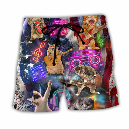 Cat Independence Day Cat Rocker Happy - Beach Short - Owl Ohh - Owl Ohh