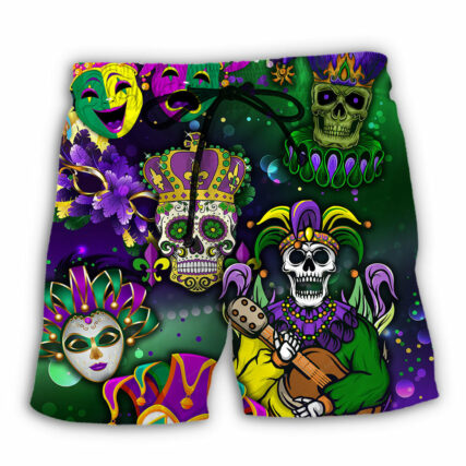 Mardi Gras Skull Art - Beach Short - Owl Ohh - Owl Ohh