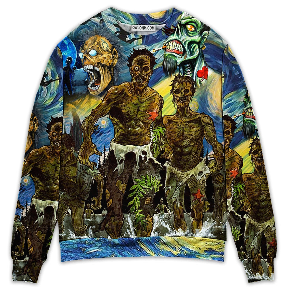 Halloween Zombie Crazy Starry Night Funny Boo Art Style - Sweater - Ugly Christmas Sweaters - Owl Ohh - Owl Ohh