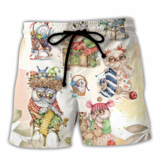 Owl Knitting Is Happy Place - Beach Short - Owl Ohh - Owl Ohh