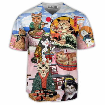 Cat Samurai With Ramen Lovely - Baseball Jersey - Owl Ohh