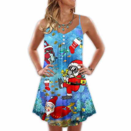 Christmas Santa Claus Diving Funny - V-neck Sleeveless Cami Dress - Owl Ohh - Owl Ohh