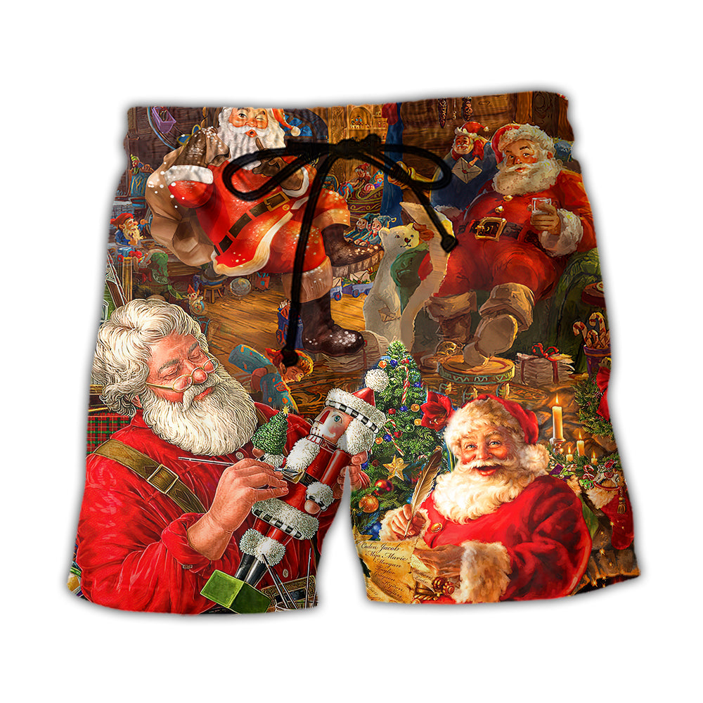 Christmas Funny Santa Claus Gift Xmas Is Coming Art Style - Beach Short - Owl Ohh - Owl Ohh