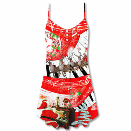 Christmas Love Music Happy Life - V-neck Sleeveless Cami Dress - Owl Ohh - Owl Ohh