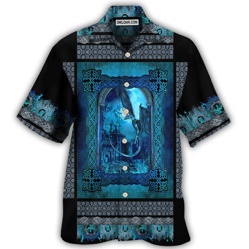 Dragon Blue Viking Pattern - Hawaiian Shirt - Owl Ohh - Owl Ohh