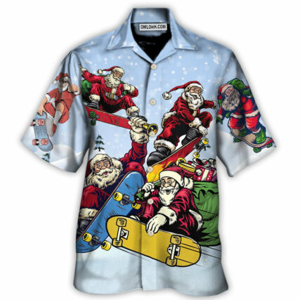 Christmas Santa Skateboard Snow Day - Hawaiian Shirt - Owl Ohh - Owl Ohh