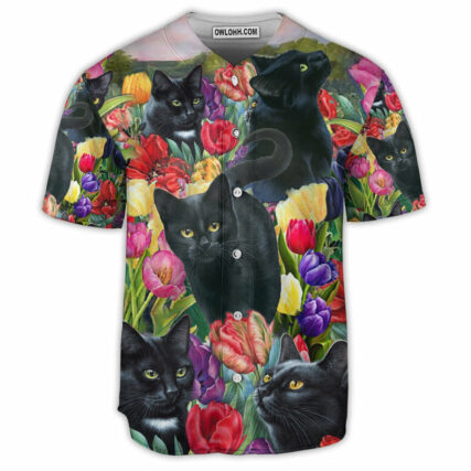 Black Cat Love Flowers Colorfull - Baseball Jersey - Owl Ohh - Owl Ohh