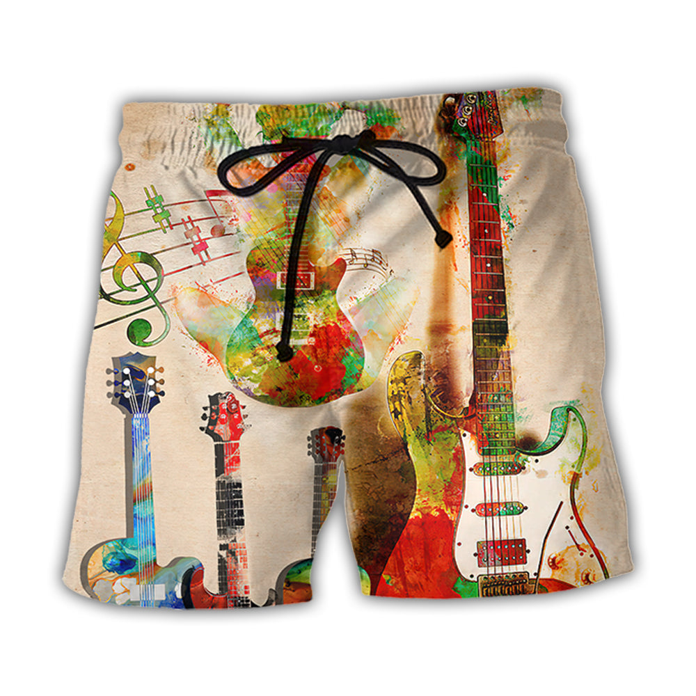 Guitar Abstract Guitar Colorful Art Style - Beach Short - Owl Ohh - Owl Ohh