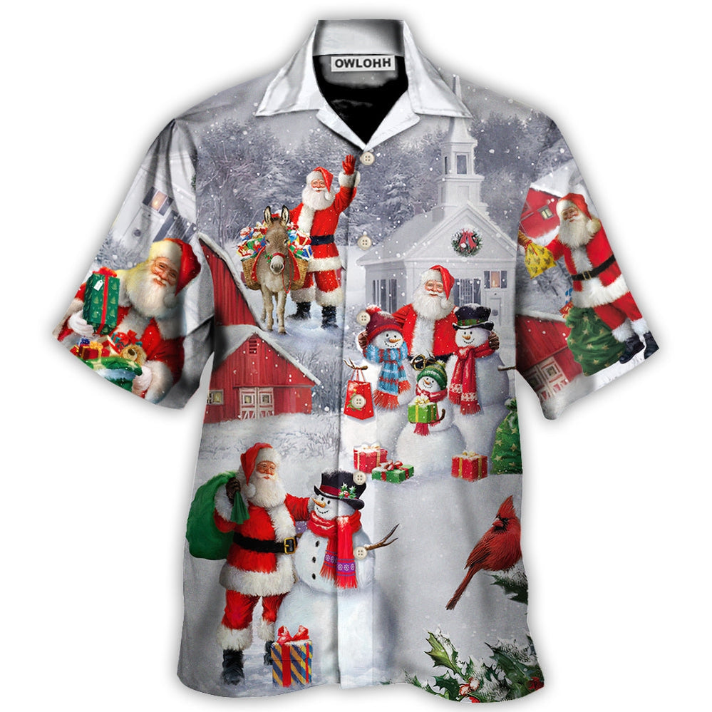 Christmas Santa Claus With Snowman Family In The Town Art Style - Hawaiian Shirt - Owl Ohh - Owl Ohh