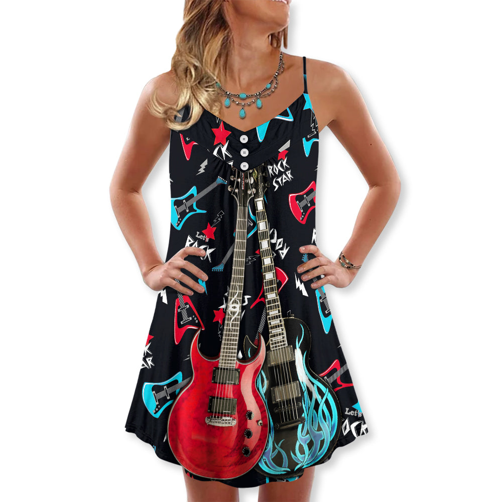 Guitar All I Need Is Playing Music - V-neck Sleeveless Cami Dress - Owl Ohh - Owl Ohh