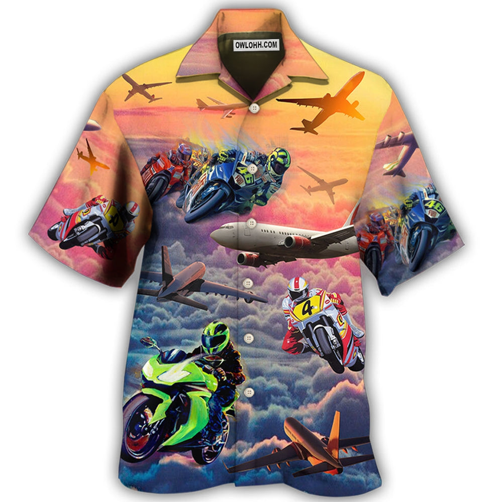 Motorcycle And Airplane Lover Dream Sky - Hawaiian Shirt - Owl Ohh - Owl Ohh