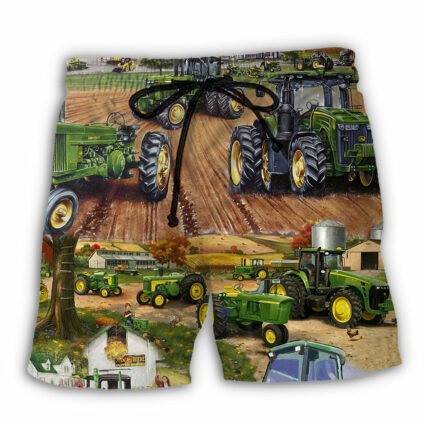 Tractor Green Tractor Working Farm - Beach Short - Owl Ohh - Owl Ohh