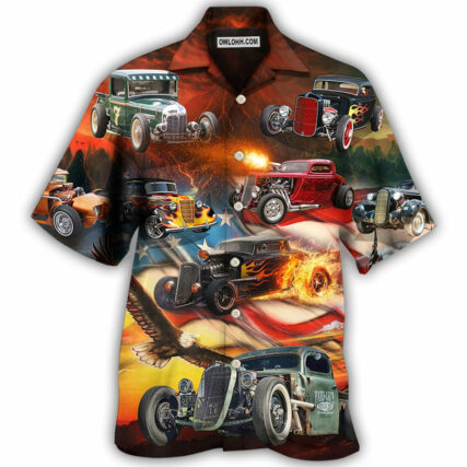 Hot Rod Independence Day American Flag - Hawaiian Shirt - Owl Ohh - Owl Ohh