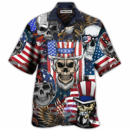 Skull Independence Day Skull US Flag - Hawaiian Shirt - Owl Ohh - Owl Ohh