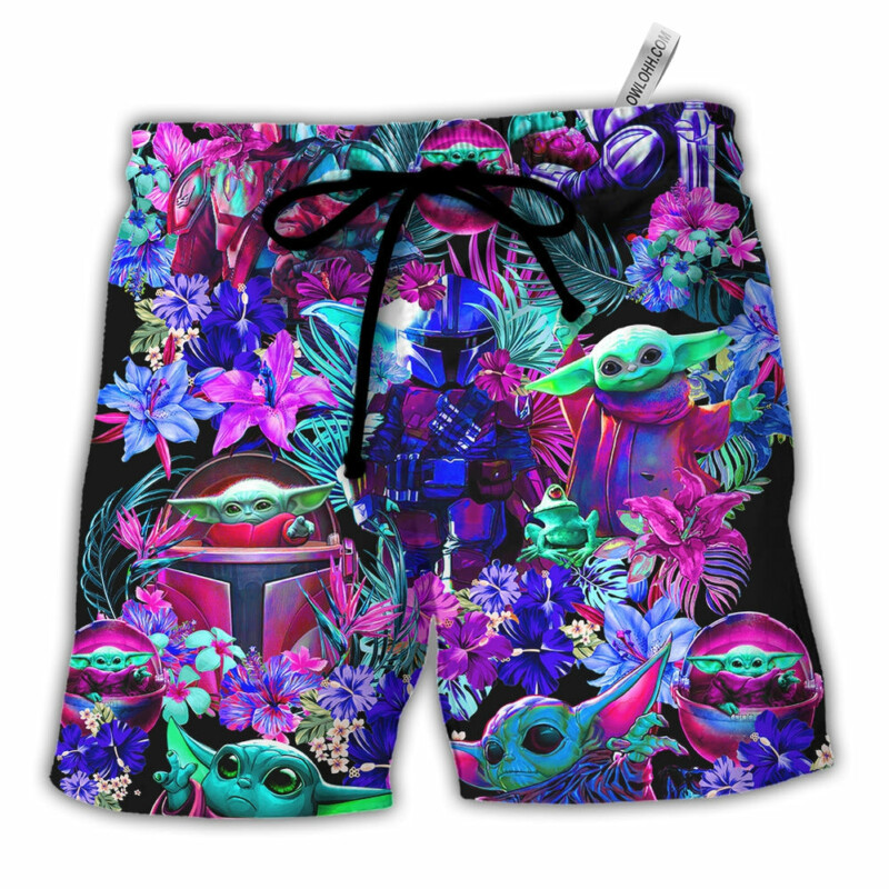 Special Star Wars Baby Yoda Synthwave - Beach Short - Owl Ohh-Owl Ohh