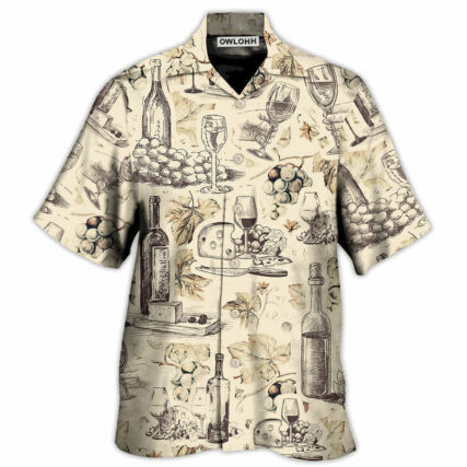 Wine And Grape Retro Art - Hawaiian Shirt - Owl Ohh - Owl Ohh
