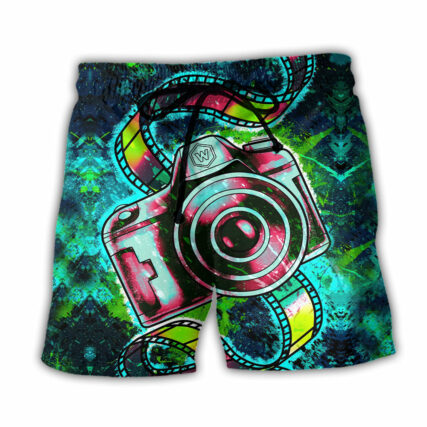 Camera Abstract Colorful Retro Amazing Camera - Beach Short - Owl Ohh - Owl Ohh