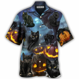 Halloween Black Cat Dark Night Style - Hawaiian Shirt - Owl Ohh - Owl Ohh