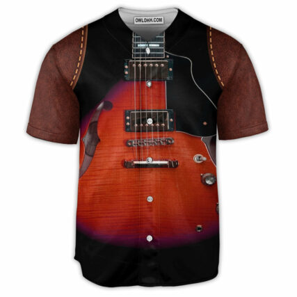 Guitar Red Leather Style Vintage Vibe - Baseball Jersey - Owl Ohh - Owl Ohh