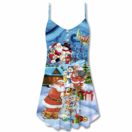 Christmas Santa And Snowman Best Friends - V-neck Sleeveless Cami Dress - Owl Ohh - Owl Ohh